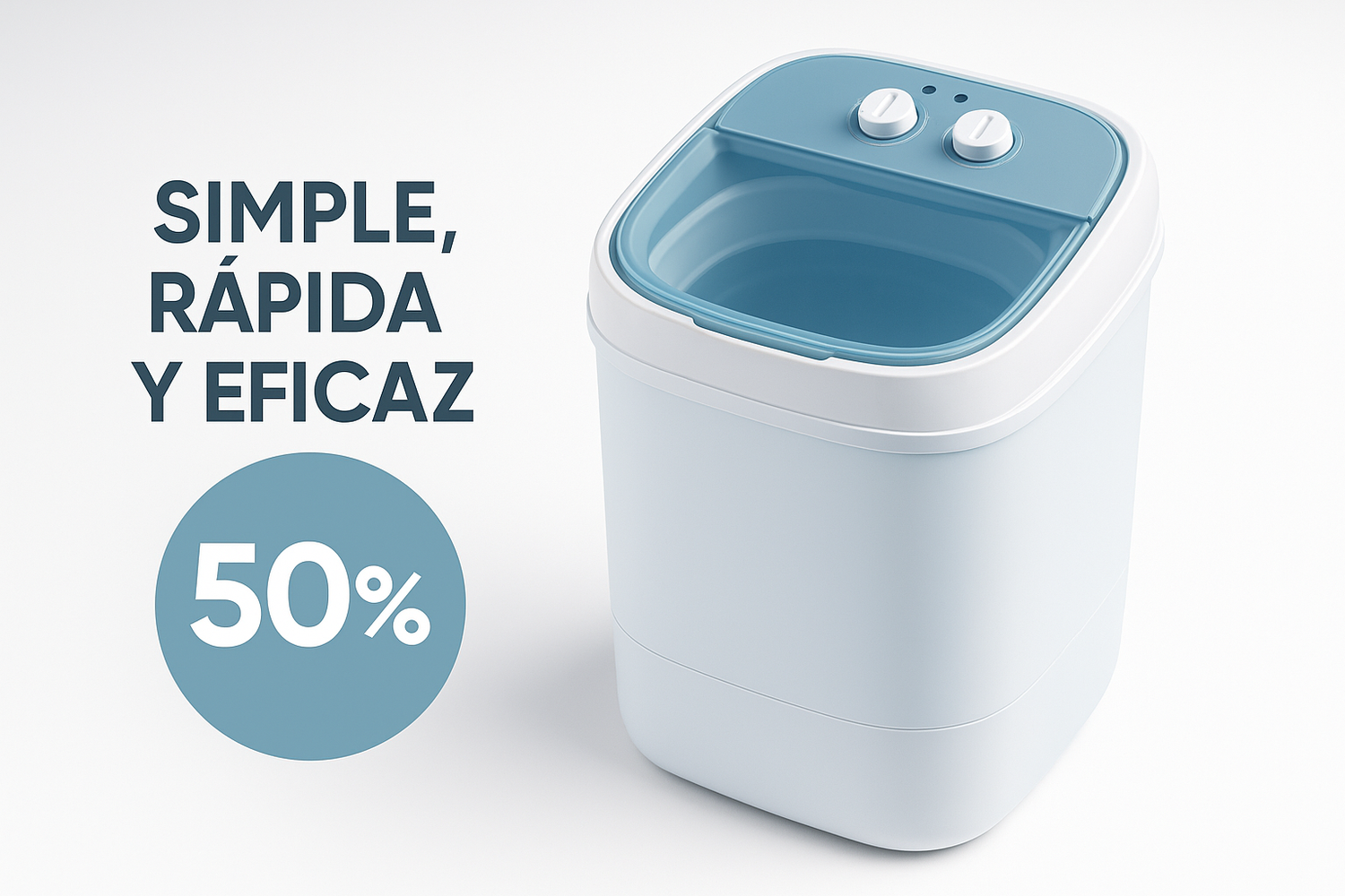 una lavadora mini portatil que ponga simple, rápida y eficaz y 50%